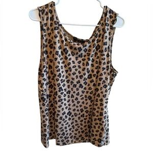 IMAN Tan Brown Black Animal Print Sleeveless Top Women’s Plus Size 1X
